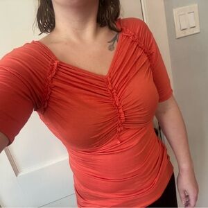 VENUS Vibrant Orange Ruched Blouse